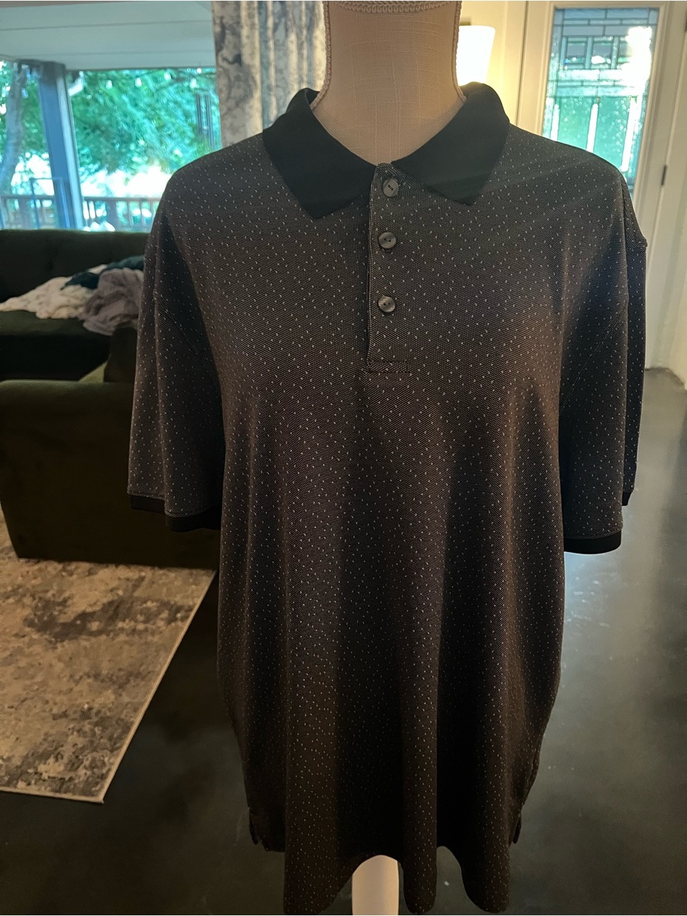 Haggar Black Microdot Polo with Contrast Collar